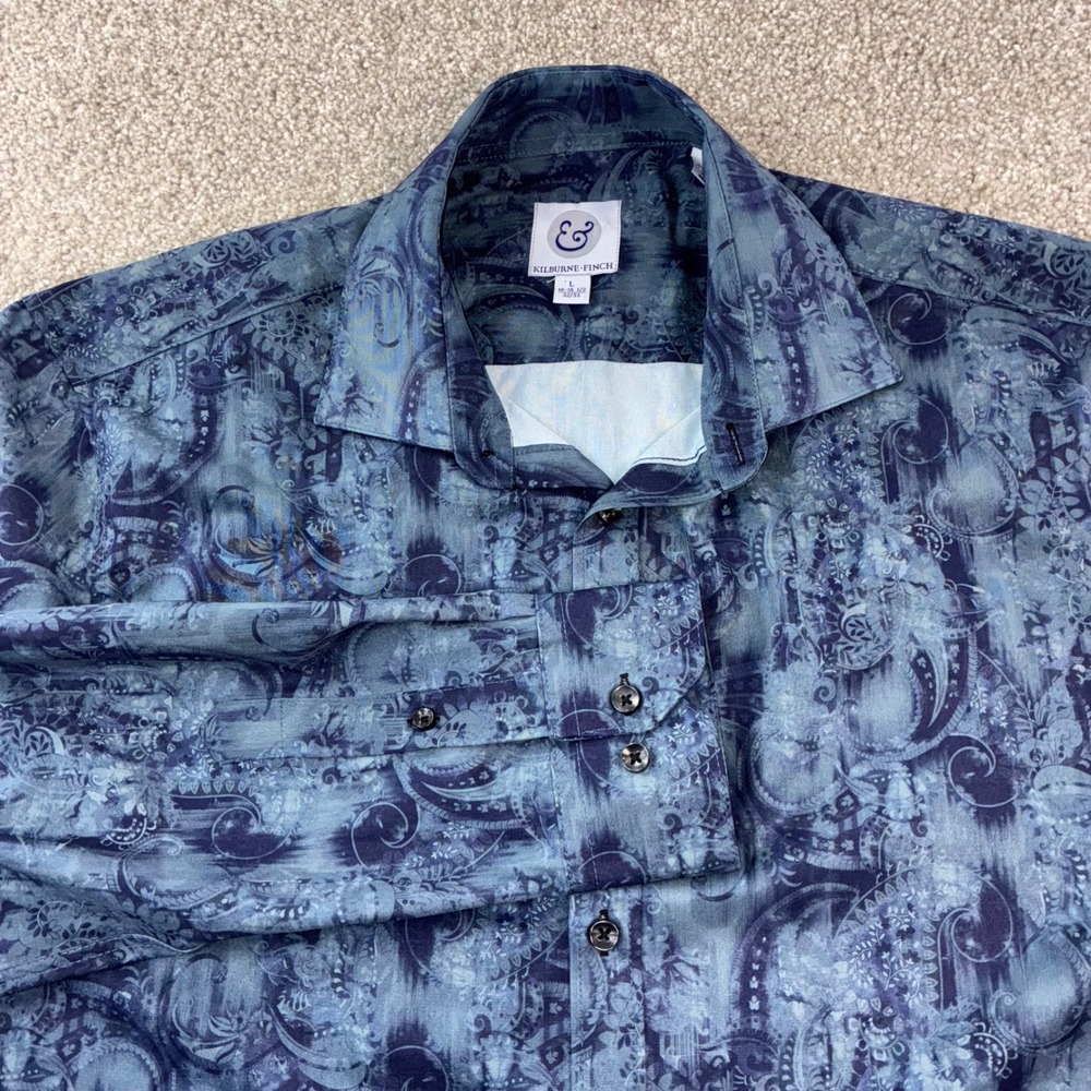 Kilburne Finch Mens Blue Paisley Print‎ Button Down Dress Shirt Size 16-16.5